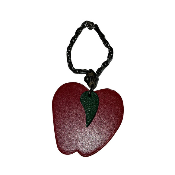Hermès Hermes Red Apple shaped charm with gunmetal chain attachment Boxed - Picture 2 of 13